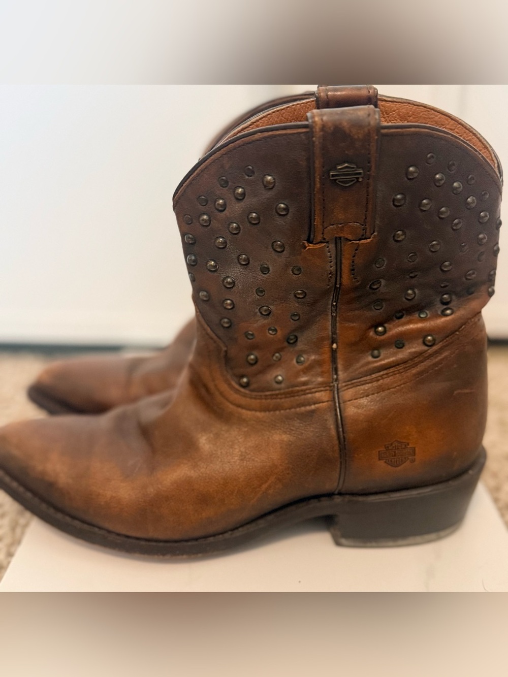 Harley-Davidson Brown Leather Studded Western Boots